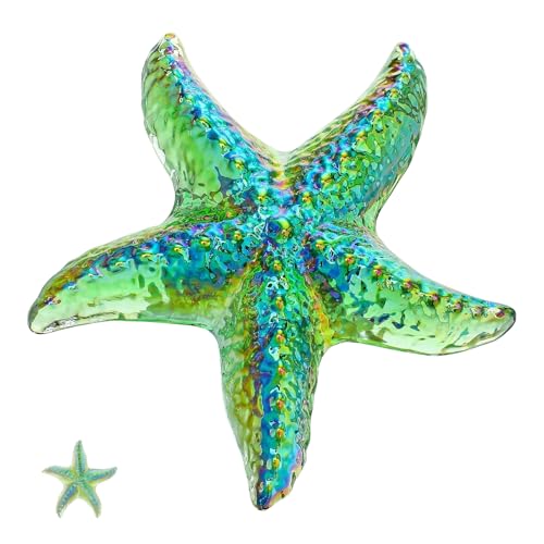AnRui 2.8" Glass Starfish Figurine Aquarium Ornaments, Aquarium Decor Accessories for Cichlid, Small Fish, Shrimp to Play Habitat (Green) - color: Green