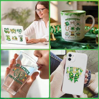 UV DTF Cup Wrap - 20 Pcs St Patricks Day Bow UV DTF Transfers Stickers for 16 OZ Lucky Shamrock Waterproof UVDTF Transfer Decals for Glasses Cups Mug DIY Crafts - style: St Patricks Day