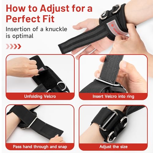 MANUEKLEAR 2 Size Gym Lifting Straps with D Rings for Cable Machine - color: Black Red