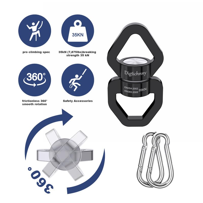 35KN Swing Swivel with Swivel Carabiner, Black, 2 Pack - color: Black, size: 2 pack with carabiners
