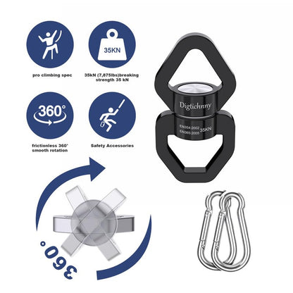 35KN Swing Swivel with Swivel Carabiner, Black, 2 Pack - color: Black, size: 2 pack with carabiners