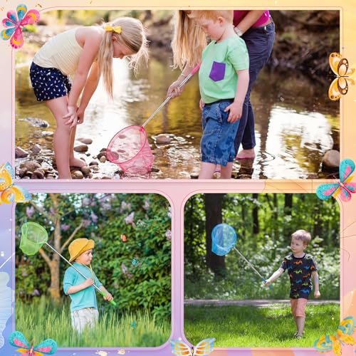 Kids Telescopic Butterfly Fishing Nets Colorful Bug Catching Nets Outdoor Tools for Catching Butterfly Insects Bug Fish Ladybird, Extendable from 6.5 Inch to 34 Inch