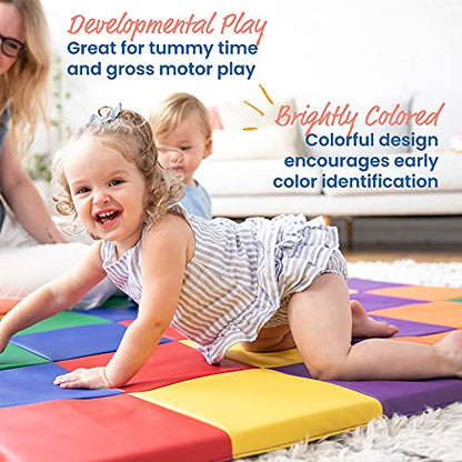 ECR4Kids SoftZone Patchwork Activity Folding Play Mat, 58in Square, Baby Essentials, Assorted