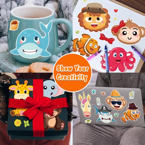 48 Sheets Make-a-Face Animal Stickers Mix and Match for Kids Party Favors Supplies Activities Crafts - style: Mixed Animals
