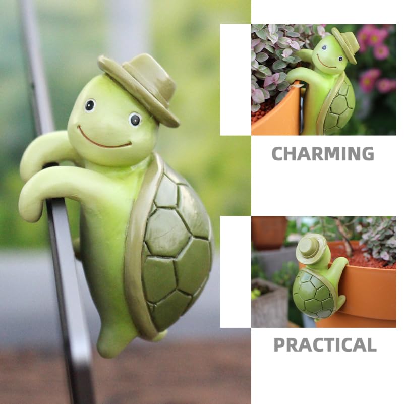 Cabilock Resin Climbing Turtle Pot Hugger Miniature Tortoise Plant Pot Hanger for Flower, Aquarium & Fence Cute Animal Garden Statue, Outdoor & Indoor Decor, Green