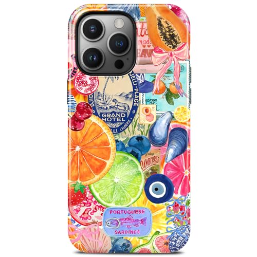 for iPhone 14 Pro Max Case, Cute Fruit Lemon Seashell Summer Collage Phone Case, Compatible with Magsafe, Trendy Western Glossy Yellow Magnetic Slim Shockproof Protective Women Girl Men Cover