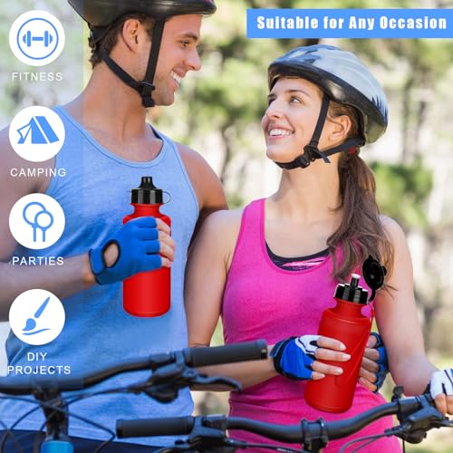 Zubebe 36 Pcs Sports Water Bottles Squeeze Bulk 21 oz | Reusable Plastic Water Bottles with Carry Strap, Back to School Supplies Summer Team Gifts for Students Travel Hiking Cycling - color: Red