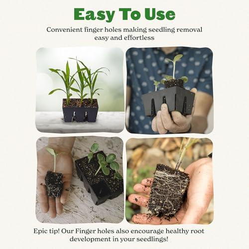 Reusable Seed Starter Tray - Easy Watering Seed Starting Trays - Gardener Friendly Plant Trays for Seedlings | UV-Treated & BPA-Free -6-Cell Seed Starting Trays - 6 Trays/Black