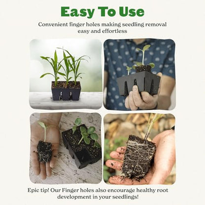 Reusable Seed Starter Tray - Easy Watering Seed Starting Trays - Gardener Friendly Plant Trays for Seedlings | UV-Treated & BPA-Free -6-Cell Seed Starting Trays - 6 Trays/Black