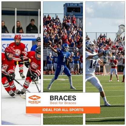 Shock Doctor Braces Football Mouth Guard, Upper and Lower Teeth. Convertible, Ultra Double Protection, Comfortable and Durable Mouthguard. - color: Blue