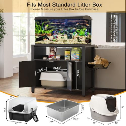 GDLF 40 Gallon Breeder Tank Stand，40–50 Gallon Fish Tank Stand with Hidden Cat Litter Box Cabinet and Cat Perch,36.6"x18.9"Tabletop, 660 LBS Capacity - size: 40-50 gallon