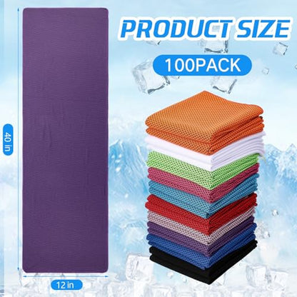 BBTO 100 Pack Cooling Towel Bulk - color: Multicolor, size: 40 x 12 Inch