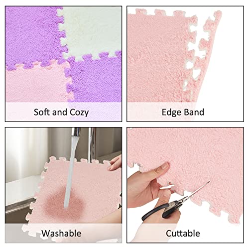Amylove 36 Pcs Foam Interlocking Carpet Tiles,White, Light Pink, Mauve - color: White, Light Pink, Mauve