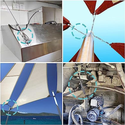 Shade Sail Hardware Kit Include Winches & Wire Rope, Anti-Rust Stainless Steel Sun Shade Hardware Kit for Rectangle Square Triangle Shade Sail Installation(71 PCS)