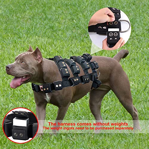 Weighted Tactical Dog Vest, No Pull Harness Symmetric Weight Pockets for Muscle & Weight Loss, Fit Pitbull GSD Husky, Heavy Nylon Service Harness Black - size: Dog's Waist 29.5"-36.5" | VEST ONLY