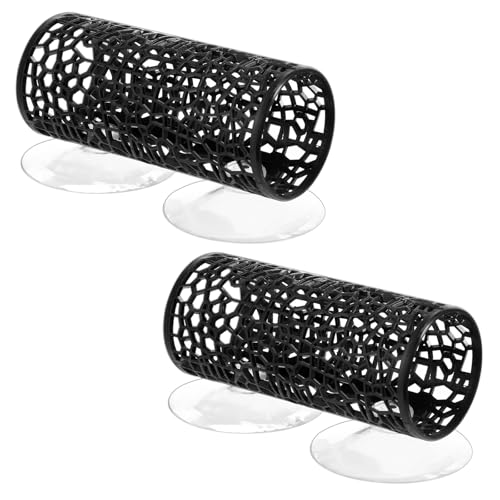 2 Pcs Betta Fish Toy Tunnels Small Hole Hollow Cave Betta Tunnel Guppies Hideout Tube with Suction Cup for Small Fish & Shrimp Hiding Resting Playing (Black)
