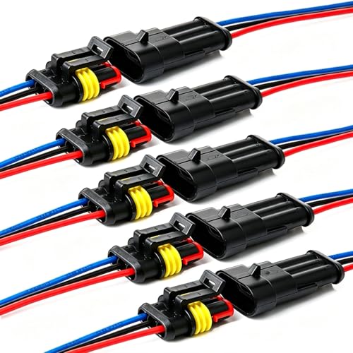 Way Car Waterproof Electrical Connector,16 AWG 3 pin Plug Auto Electrical Wire Connectors Marine for Car, Truck, Boat, and Other Wire Connections.(5 Pack)¡­ - size: 3pin connector--5pack