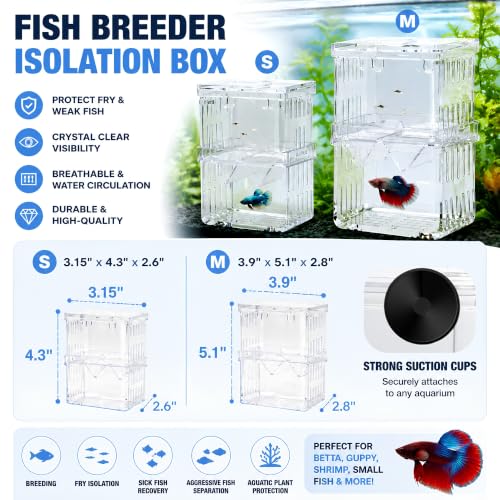 Aquarium Fish Breeding Box, Acrylic Double Layer Fishes Isolation Box/Baby Fishs Hatchery/Fry Breeder Box for Guppy,Tropical Fishes, Floating Fish Incubator Tank Divider with Suction Cups