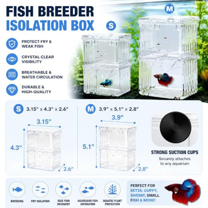 Aquarium Fish Breeding Box, Acrylic Double Layer Fishes Isolation Box/Baby Fishs Hatchery/Fry Breeder Box for Guppy,Tropical Fishes, Floating Fish Incubator Tank Divider with Suction Cups