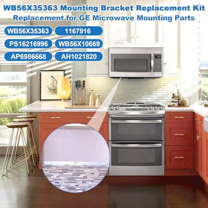BigHead WB56X35363 Microwave Mounting Bracket Assembly Replacement for GE Microwave Oven | Includes Column Level & WB02X35527 Screws | Replaces AP6986668 PS16216996 WB56X10669