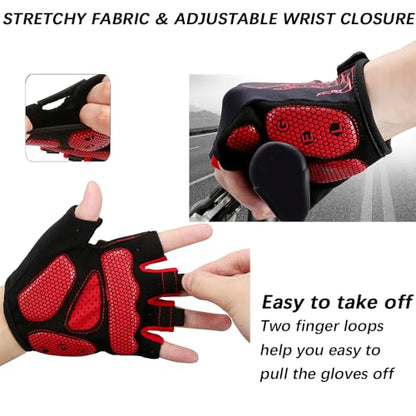 MOREOK Cycling Gloves Bike Bicycle Gloves, Half Finger 5MM Gel Anti-Slip - color: Red, size: Large