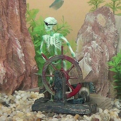 Aquarium Decor Ornament Air-Driven Active Skeleton Pirate Captain for Fish Tank Decoration