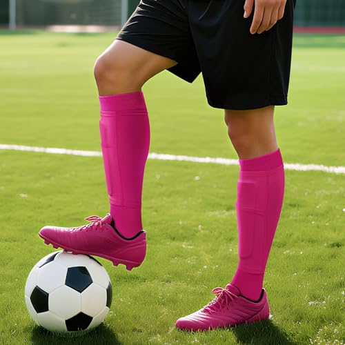 XZQTIVE Soccer Shin Guards with Shin Sleeves and Soccer Socks, Football Shin Pads Set for Kids Youth and Adult - color: pink, size: M(KIds,8-12 years)