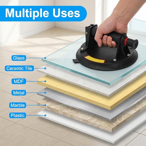 2 Pack 8" Glass Suction Cups with Carrying Case, Vacuum Suction Cup Lifter, Heavy Duty Tile Suction Cup Tool for Granite, Large Glass, Tile, Window, 440lbs Load Capacity