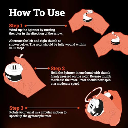 NSD Manual Thumb Wind Start Spinner Gyro Ball – Up to 15,000-18,000 RPM Premium & Durable Hand Strengthener and Wrist Exerciser for Grip Strength Training, Forearm Workout, and Pain Relief - size: Thumb-Wind Start Standard Light Up