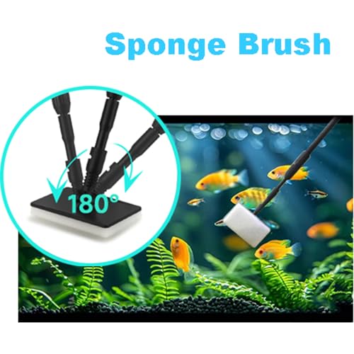 4IN1 Aquarium Cleaning Tools Long Handle Adjustable Length 18~24Inch Fish Tank Cleaner Kit Algae Scraper Scrubber Brushes Set