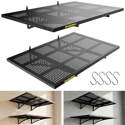 Avalution 2 Pack 2x3ft Garage Shelving Wall Mounted with Hooks,650lbs - size: 2 pack-2*3ft