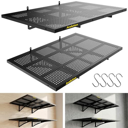Avalution 2 Pack 2x3ft Garage Shelving Wall Mounted with Hooks,650lbs - size: 2 pack-2*3ft