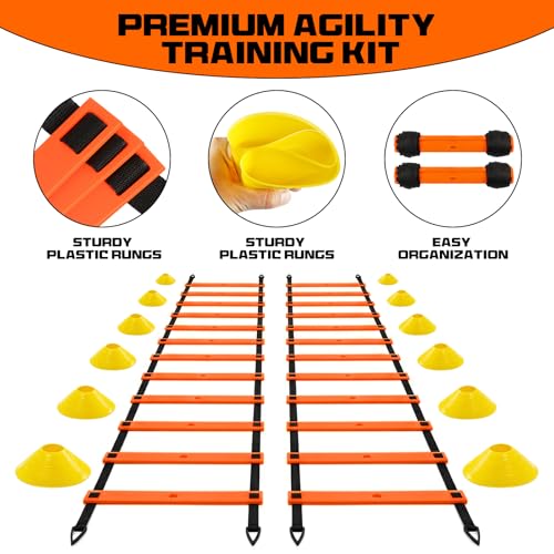 2 Pack 20ft Agility Ladder Set, 40ft Total Adjustable Speed Ladder - color: Orange