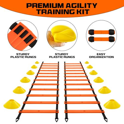 2 Pack 20ft Agility Ladder Set, 40ft Total Adjustable Speed Ladder - color: Orange
