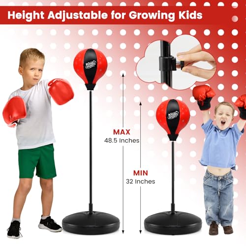 Goplus Punching Bag for Kids with Boxing Gloves for Boys Girls Teens | Height Adjustable Reflex Bag for Children Age 3 4 5 6 7 8+ Years Old, Inflatable Boxing Equipment for Christmas Birthday