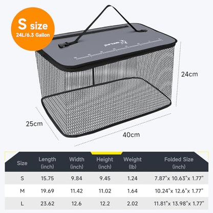 SANLIKE Floating Fishing Basket Collapsible Fishing Net Cage, Rubber Coated Net Fish Basket for Live Caught Fish Minnows Bait Bucket Minnow Trap, 24L/40L/59L，Black/Grey - color: S-24L-Grey