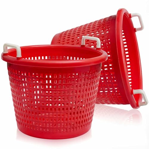 Heavy Duty Fishing Basket 100 lb Fish & Crawfish Basket with Reinforced Handle Multi‑Color Options for Crab Seafood Shrimp Shellfish & Laundry Fruits and Vegetables Multiple Usage - color: Red