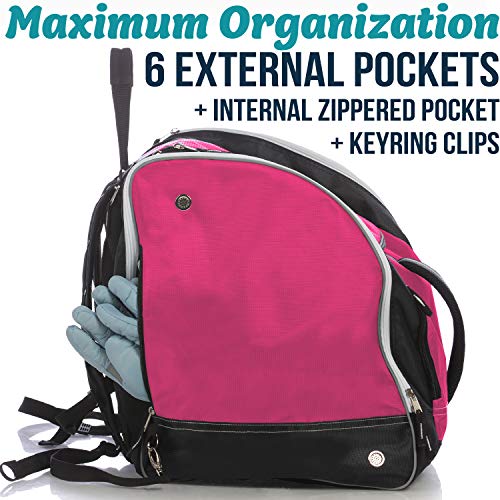 Athletico Ski Boot Bag – Skiing and Snowboarding Travel Luggage – Stores Gear Including Jacket, Helmet, Goggles, Gloves & Accessories – Venting and Grommets for Snow Drainage - color: Pink