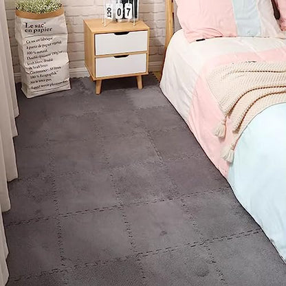 12pcs Plush Puzzle Foam Floor Mat Square Foam Tiles(Grey) - color: Grey