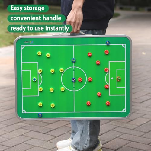 JIANNA SoccerTactical Board Table Portable Lifting Folding Coach Table 60cm Tactical Board with Chess Pieces, Pens, Wiping Backpack, Field Training - color: black green