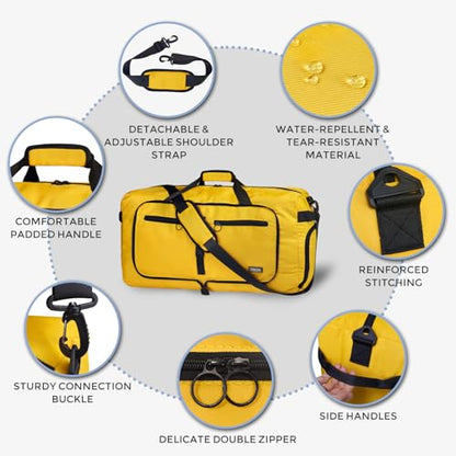Fmeida 65L Duffle Bag Foldable Travel Duffel Bags for Men Women Travel Bag - color: Glossy Yellow