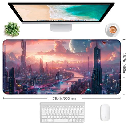 Digital Night Scene Office Art Desk Mat, Female Learning Computer Mouse Mat | The Surface Of The Mouse Pad Is Designed With Fiber Woven Material, And The Base Is Made Of Natural Anti Slip Rubber. - color: City Night Scene