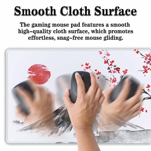 Large Mouse Pads White, Home Office Desk Pad Gaming Mat, Desk Mat Large Non-Slip Rubber Base Waterproof with Stitched Edges, 35.4 X 15.7 inch for Work/Game/Office Japan Traditional Painting - color: Japan Traditional Painting