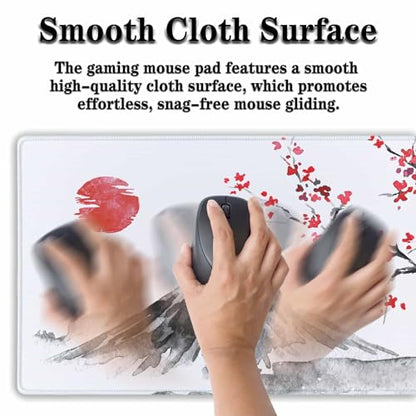 Large Mouse Pads White, Home Office Desk Pad Gaming Mat, Desk Mat Large Non-Slip Rubber Base Waterproof with Stitched Edges, 35.4 X 15.7 inch for Work/Game/Office Japan Traditional Painting - color: Japan Traditional Painting