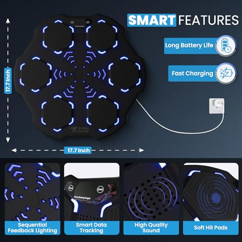 2025 Smart Music Boxing Machine Kit with Resistance Bands, Premium Gloves, & Carry Bag - Wall-Mounted Bluetooth Boxing Trainer for Cardio, Strength, & Full-Body Fitness - Home, Office, Gym Use