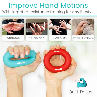Vive Hand Strengthener Grip Ring - Forearm Ring Hand Exercisers - Silicone | Squeezer Gripper for Muscle Strengthening Training Tool - Arthritis Finger Physical Therapy PT Kit Trainer - color: Multicolor (6 Pack)
