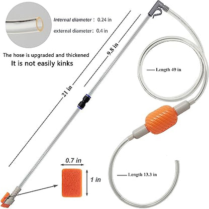 Compact Aquarium Siphon Vacuum and Water Changer Kit with Cleaning Brush. Perfect for Simultaneous Water Changing and Cleaning in Small Fish Tanks. Gravel and Sand Cleaning.