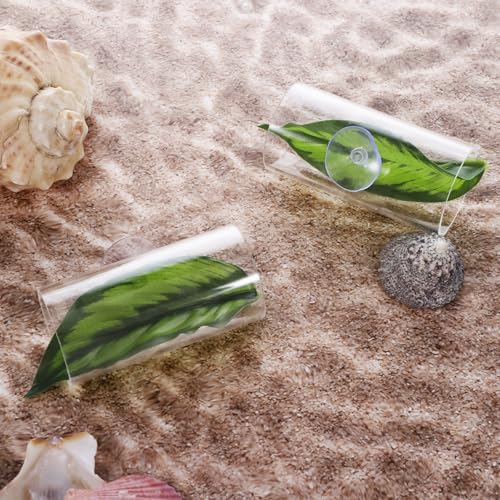 2 Pcs Acrylic Betta Hammock Tunnel Fish Tank Accessories with Soft Faux Leaf Fish Shelter Hideaway with Suction Cups for Sleeping Hiding Resting