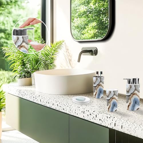 Bathroom Accessory Set 6 Piece Blue Marble Grey Gold Abstract Trash can, Toothbrush Holder, Toothbrush Cup, Soap Dispenser, Soap Dish, Toilet Brush Holder - color: Color5