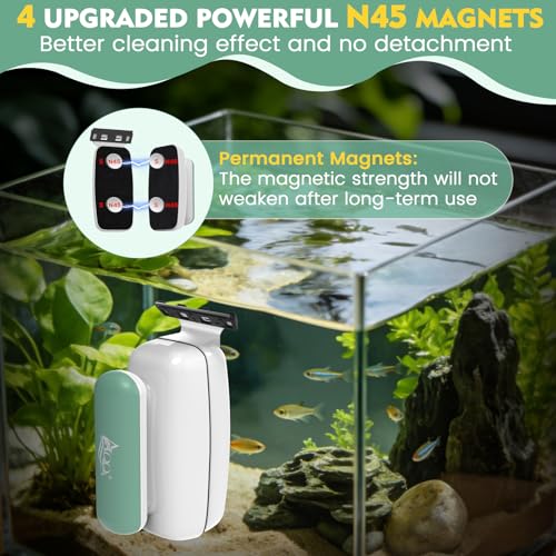 AQQA Aquarium Magnet Glass Cleaner - Enhanced Magnetic Fish Tank Cleaner with 2 Types of Blades, Self-Floating Aquarium Glass Scrubber Algae Scrapers for up to 0.5" Thick Glass/Acrylic Aquariums (M)